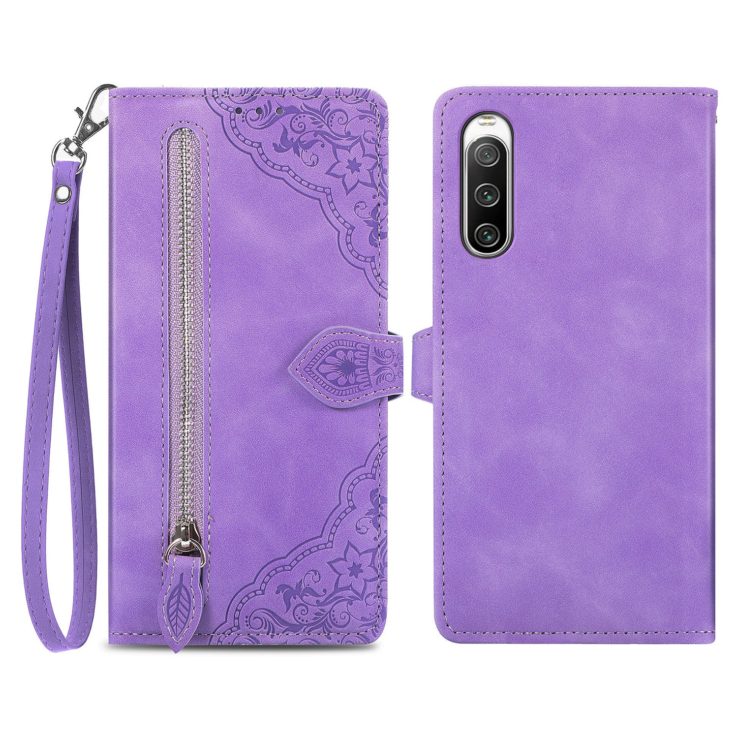 For Sony Xperia 10 IV 5G Flower Imprinted Pattern PU Leather Zipper Pocket Cell Phone Cover Hands-free Stand Wallet Case For Sony Xperia 10 IV 5G Flower Imprinted Pattern PU Leather Zipper Pocket Cell Phone Cover Hands-free Stand Wallet Case